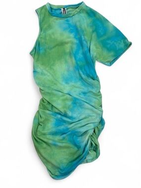 K Too blue and green tie dye one sleeve sweatshirt dress